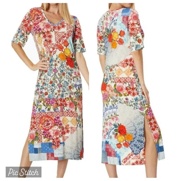 Johnny Was Tango Maxi T-Shirt Midi Length Patchwork Dress Size XL - Picture 15 of 16